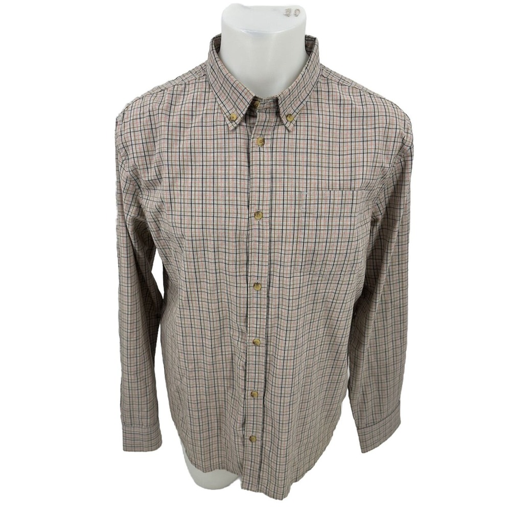 Prana Shirt Mens Large Plaid Button Up Cotton Blend Outdoor Long Sleeve 18-34